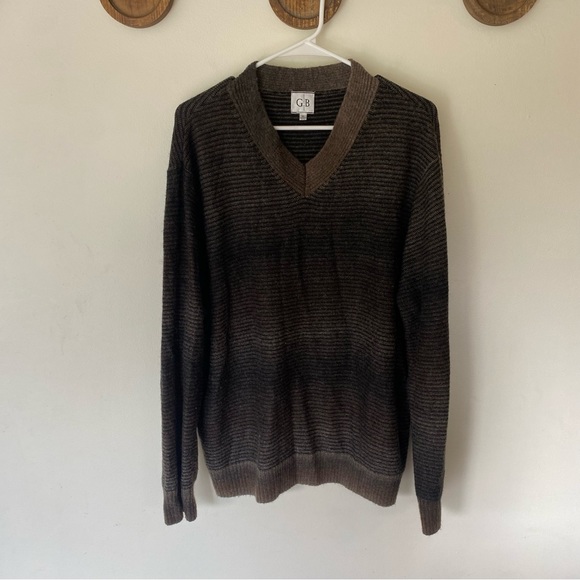 Vintage Geoffrey Beene striped V neck grandpa pullover sweater size XL - Picture 1 of 8